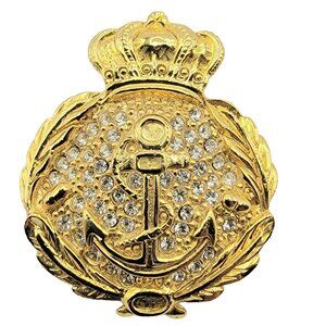 Carolee Gold-Tone Clear Rhinestone Shield Crown, Royal Navy Laurel Pin Brooch